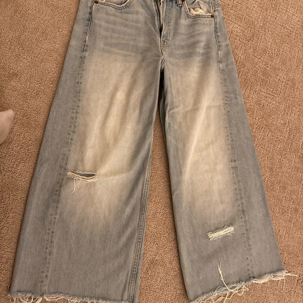 Distressed Wide-Leg Jeans